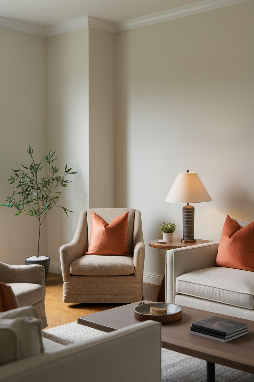 Cozy sitting area with two chairs, a table, and a plant.