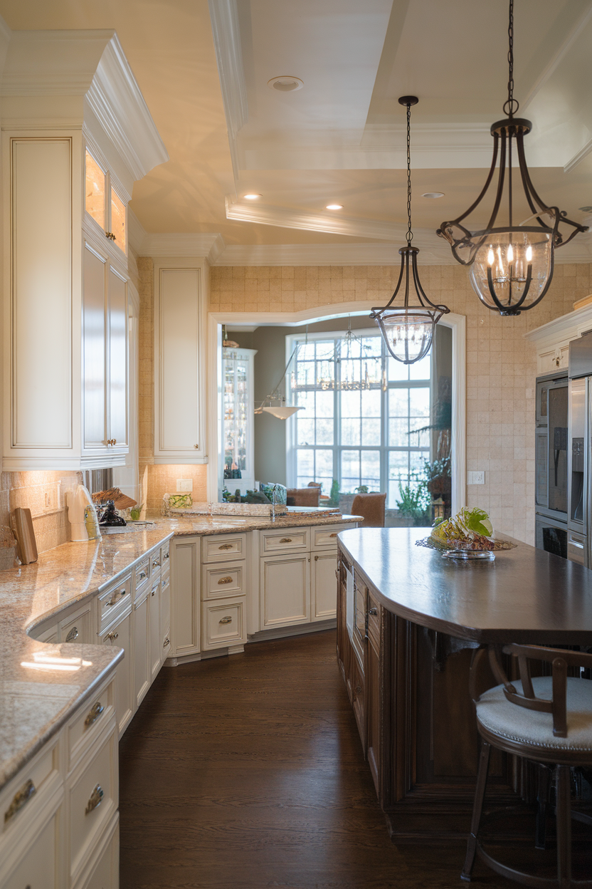 A kitchen featuring elegant pendant lighting with a modern design.