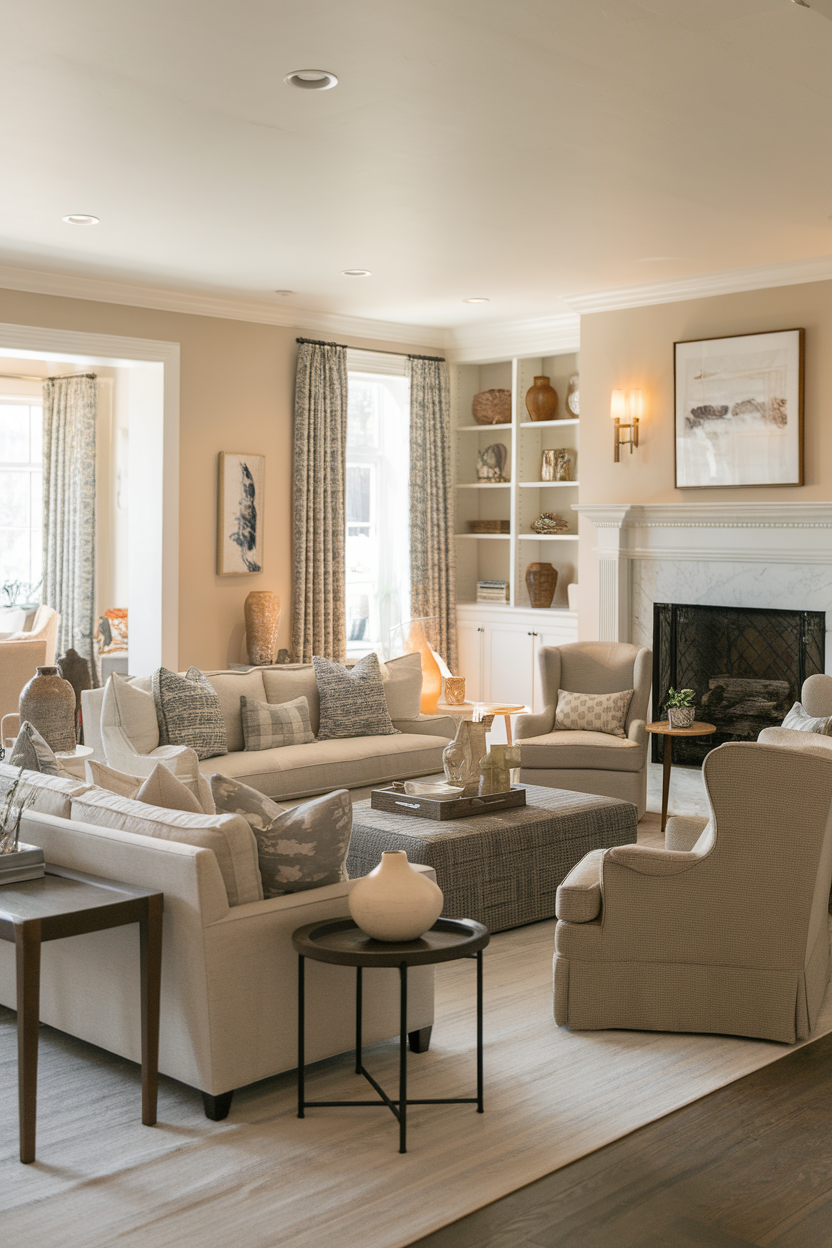 A cozy living room with comfortable seating and warm decor, ideal for family gatherings.