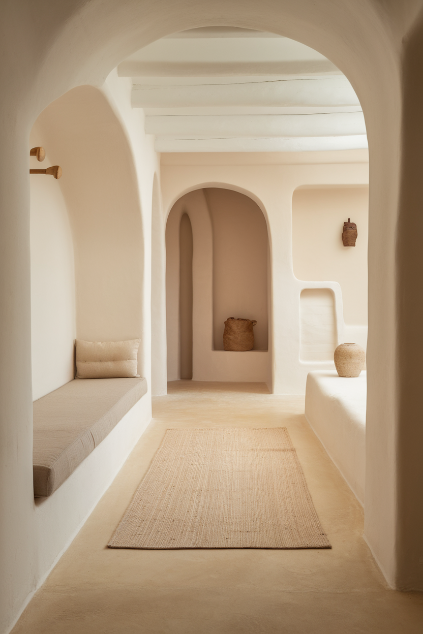 A serene interior space with neutral tones and soft textures.