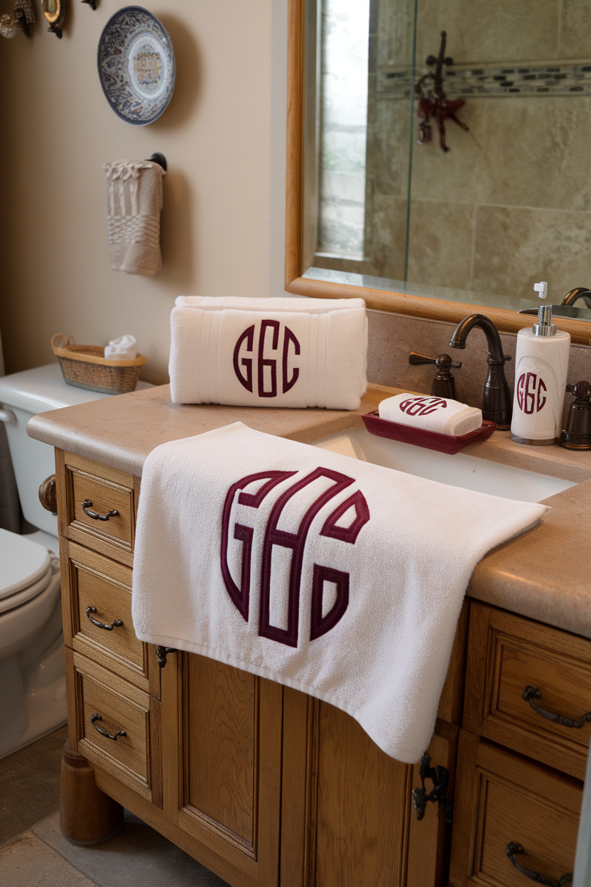 Personalized towels and accessories in a stylish bathroom setting
