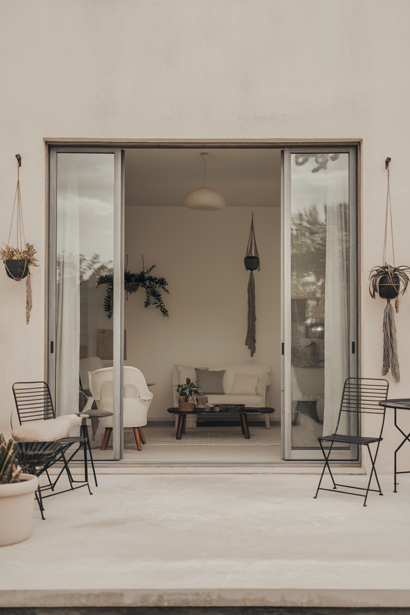 A spacious living area that seamlessly connects with the outdoors through large sliding glass doors.