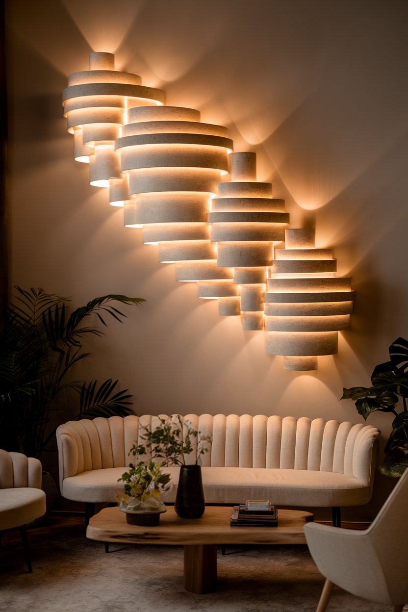 Stylish wall-mounted lighting in a modern living room setting.